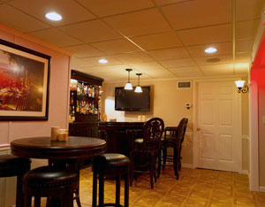 A finished basement TV room in Clementon