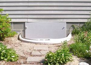 Rigid plastic crawl space access well installed in a Clementon crawl space