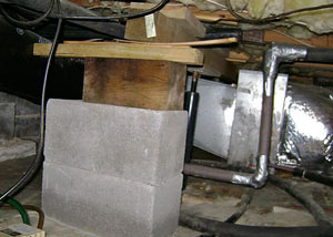 a poorly designed crawl space support system installed in a Voorhees home