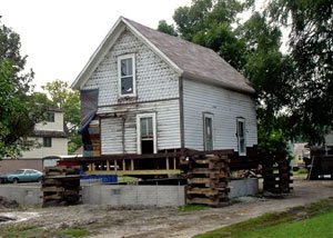 A severely damaged home foundation that is undergoing replacement in Manchester Township.