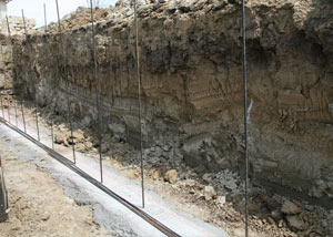 Soil layers exposed while excavating to construct a new foundation in Millville
