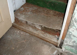 A flooded basement in Pleasantville where water entered through the hatchway door
